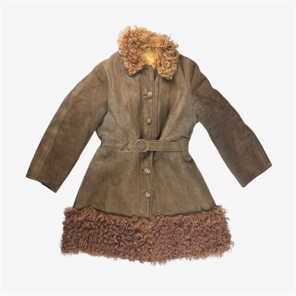 Vintage sueded afghan Sherpa penny lane belted trench faux fur coat - Picture 3 of 8